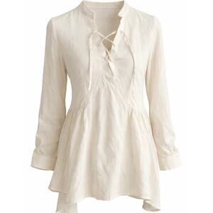 PPLA Clothing Lace Up Bell Sleeve Peasant Top Women S $70 Pirate Boho Cream New